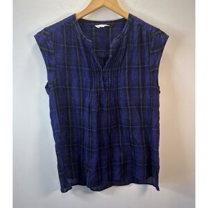 Rebecca Taylor Shirt Size 6 Black/Blue Plaid Sleeveless Three Button